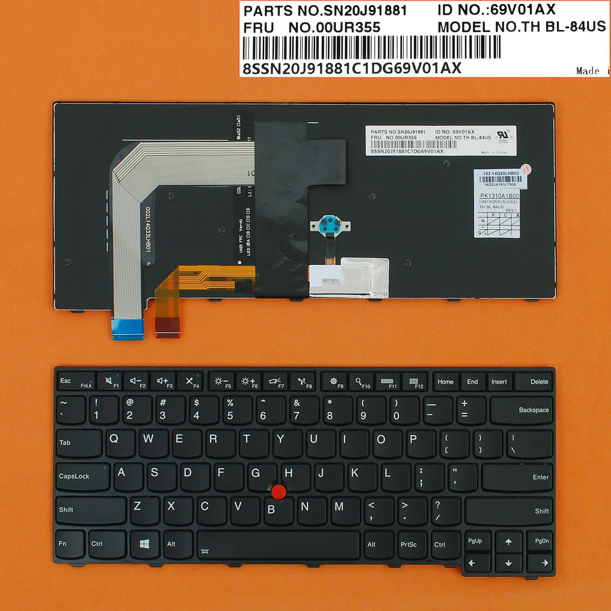 Клавиатура за Lenovo ThinkPad T470p Черна С Черна Рамка С Подсветка / Black Frame Black With Backlit
