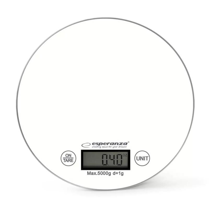 Кухненска везна Esperanza EKS003KW, ТАРА, LCD дисплей, 5 кг, Бял