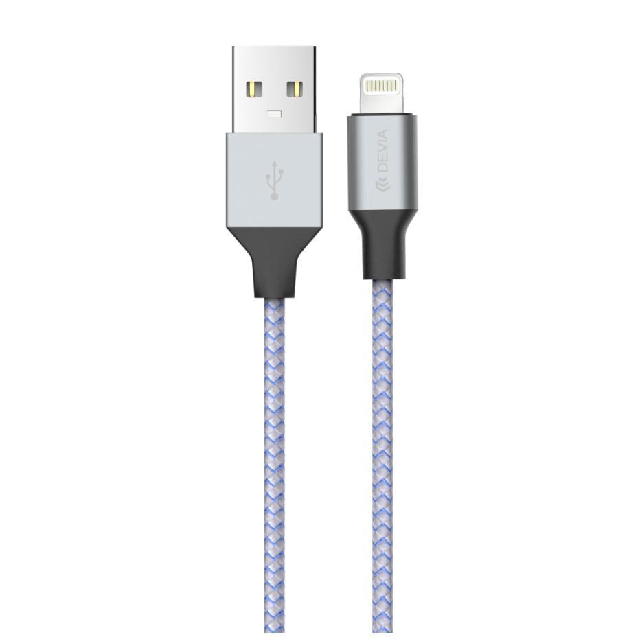 Текстилен кабел за iPhone, iPad и iPod с Lightning - Devia Vogue Lightning Cable (сив-син) | JAR Computers Текстилен кабел за iPhone, iPad и iPod с Lightning - Devia Vogue Lightning Cable (сив-син)