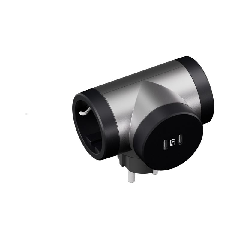 Адаптер 2x 2P+E Шуко Т-образен 2x USB тип C 20W Power Delivery въртящ цвят Алуминий/тъмносив Premium - Legrand Premium 694433 | JAR Computers Адаптер 2x 2P+E Шуко Т-образен 2x USB тип C 20W Power Delivery въртящ цвят Алуминий/тъмносив Premium - Legrand Premium 694433