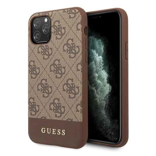 Дизайнерски кожен кейс за iPhone 11 Pro - Guess 4G Stripe Leather Hard Case (кафяв) | JAR Computers Дизайнерски кожен кейс за iPhone 11 Pro - Guess 4G Stripe Leather Hard Case (кафяв)