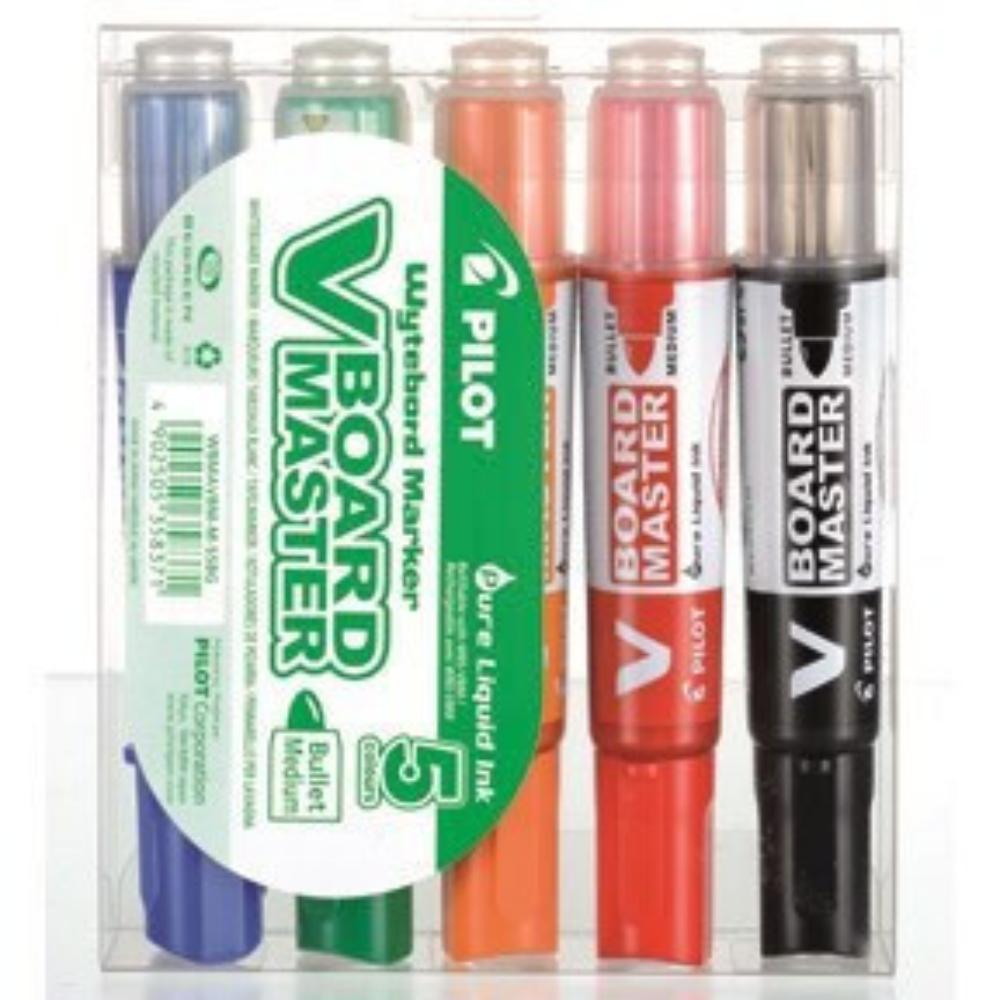 Pilot V Board Master Whiteboard Marker Medium Bullet Assorted Colours (Set S5BG) (WBMA-VBM-M-S5BG) (PILWBMA-VBM-M-S5BG)