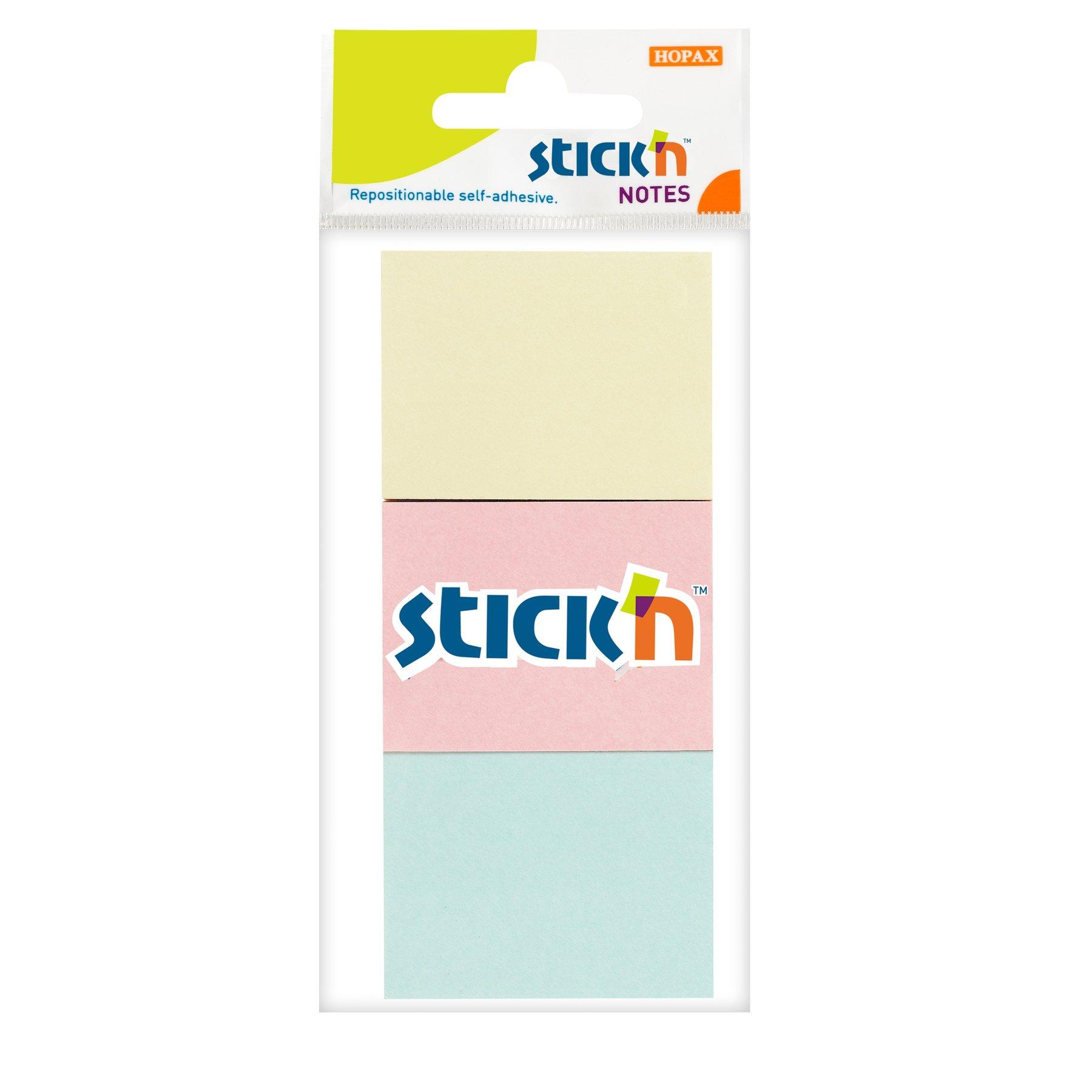 Stick'n Самозалепващи се листчета, 38 x 51 mm, пастелни цветове, 100 листа, 3 броя