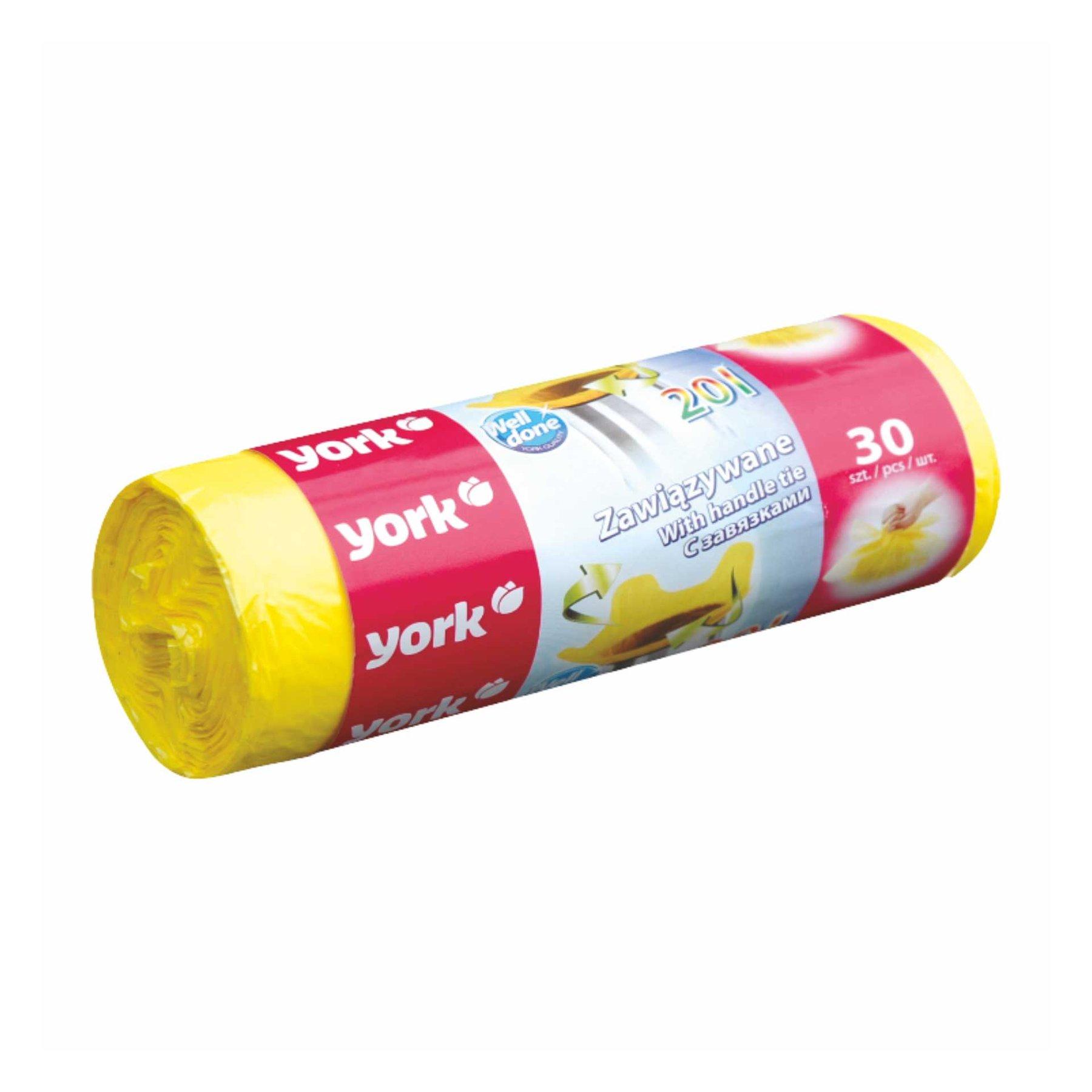 Торби за смет York, с връзка, жълти, 20 L, 30 броя | JAR Computers Торби за смет York, с връзка, жълти, 20 L, 30 броя
