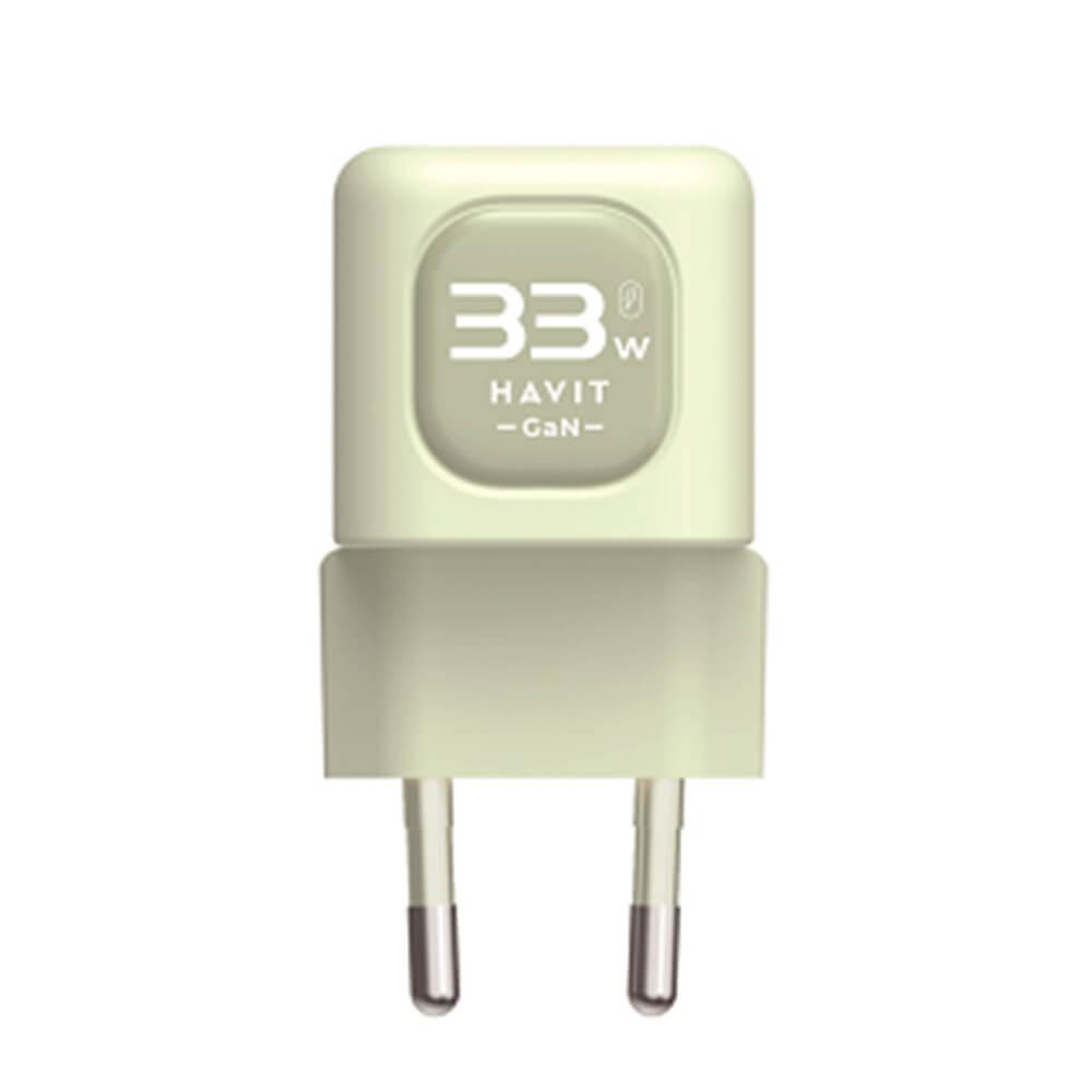 Захранване за ел. мрежа с USB-A и USB-C изходи и технология за бързо зареждане (зелен) - Havit Dual Wall Charger 33W | JAR Computers Захранване за ел. мрежа с USB-A и USB-C изходи и технология за бързо зареждане (зелен) - Havit Dual Wall Charger 33W