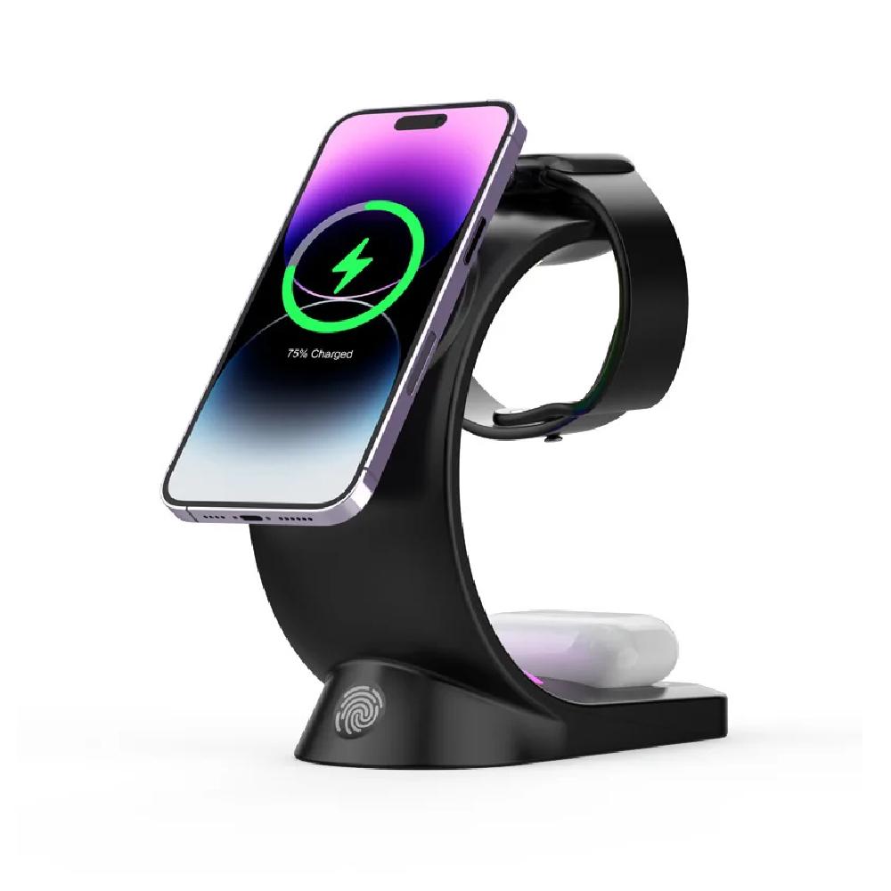 Безжично зарядно HZ-CW-T17 3 в 1 RGB | JAR Computers Безжично зарядно HZ-CW-T17 3 в 1 RGB