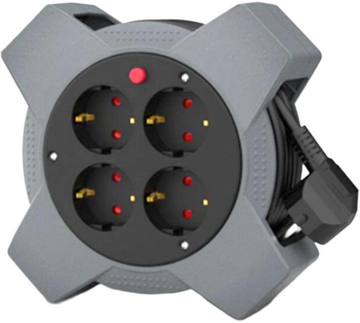 Макара в кутия сива 5м IP20 H05VV-F 3G1.5mm2 термична защита 4 шуко Commel | JAR Computers Макара в кутия сива 5м IP20 H05VV-F 3G1.5mm2 термична защита 4 шуко Commel