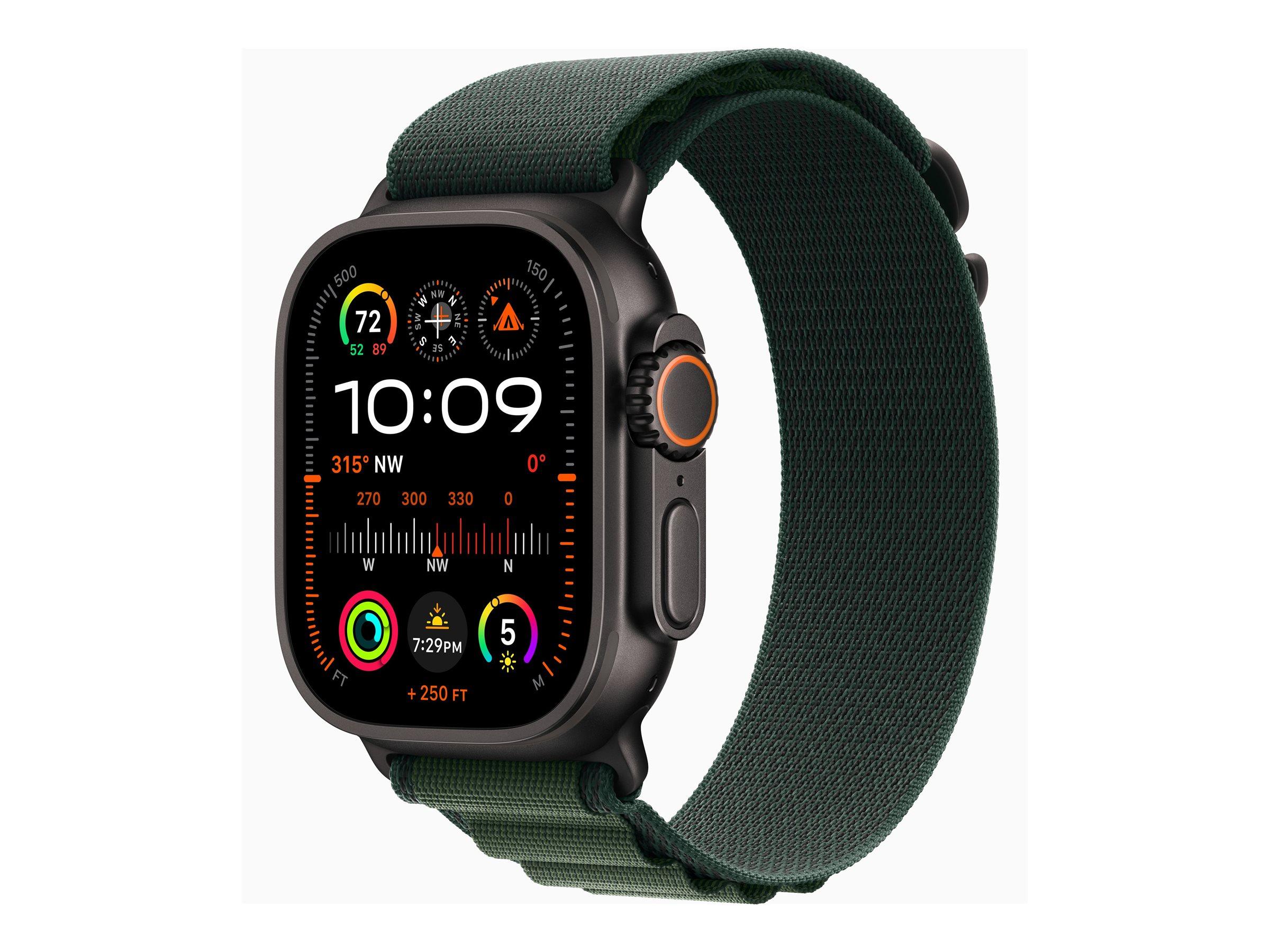 APPLE Watch Ultra 2 GPS + Cellular 49mm Black Titanium Case with Dark Green Alpine Loop - Medium | JAR Computers APPLE Watch Ultra 2 GPS + Cellular 49mm Black Titanium Case with Dark Green Alpine Loop - Medium