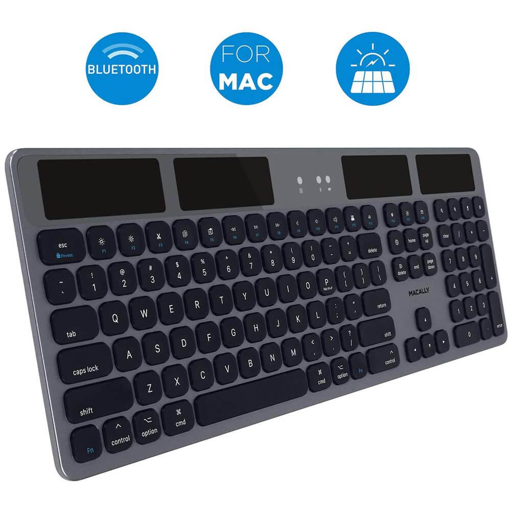 Безжична Bluetooth клавиатура със соларно зареждане за MacBook и Apple компютри (тъмносив) - Macally Solar Powered Slim Bluetooth Wireless Keyboard | JAR Computers Безжична Bluetooth клавиатура със соларно зареждане за MacBook и Apple компютри (тъмносив) - Macally Solar Powered Slim Bluetooth Wireless Keyboard