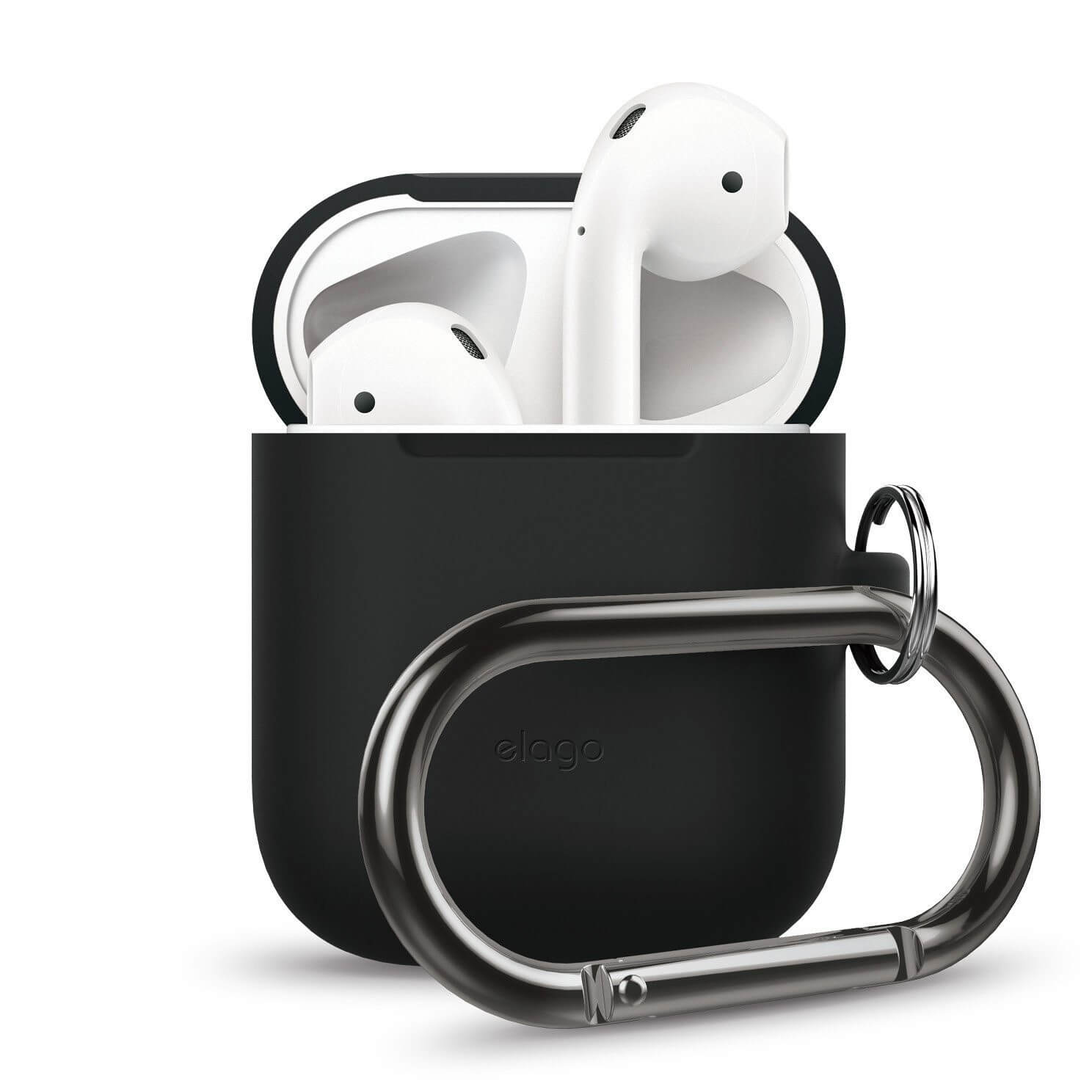 Elago Airpods Silicone Hang Case - силиконов калъф с карабинер за Apple Airpods (черен)