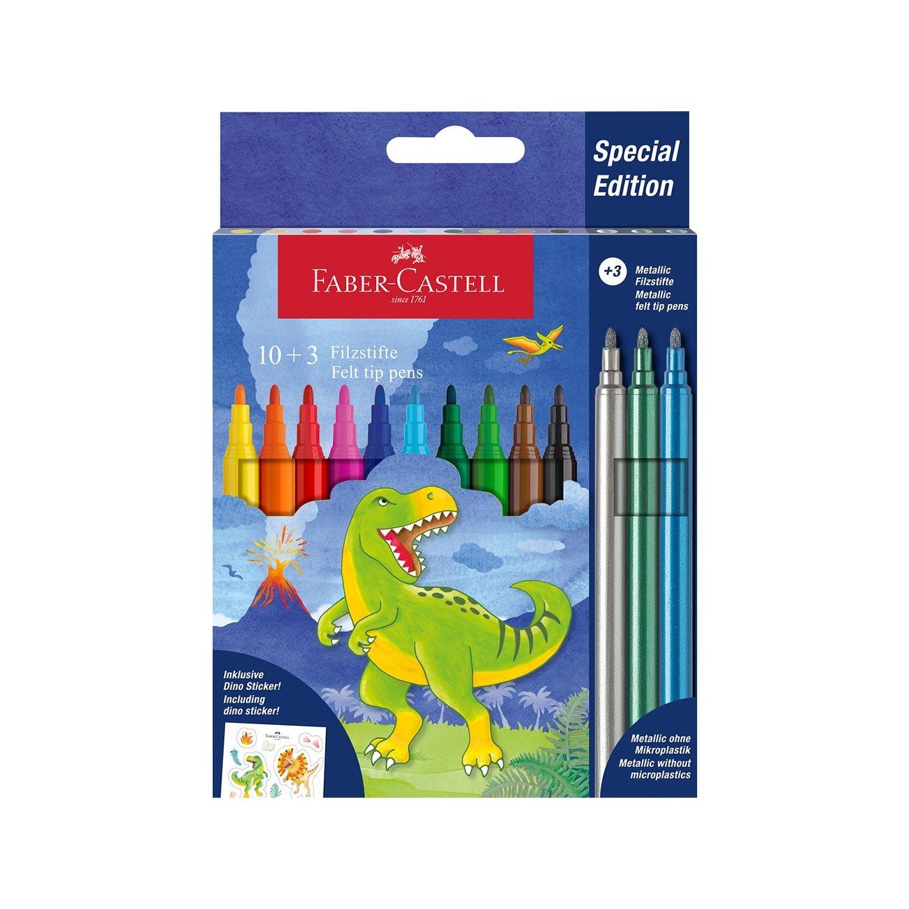 Faber-Castell Флумастери Динозавър, 10 стандартни и 3 металикови цвята | JAR Computers Faber-Castell Флумастери Динозавър, 10 стандартни и 3 металикови цвята