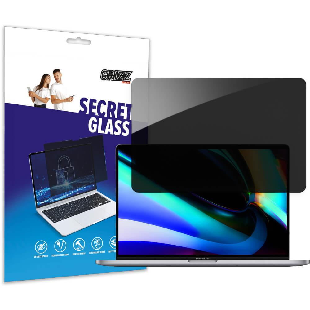 GrizzGlass SecretGlass Privacy Tempered Glass Protector - хибридно защитно покритие с определен ъгъл на виждане за дисплея на MacBook Pro 16 M1 (2021), MacBook Pro 16 M2 (2023) (прозрачен)