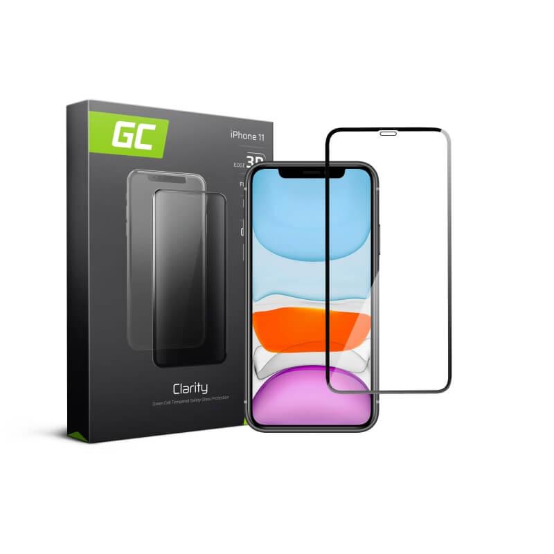 Калено стъклено защитно покритие за целия дисплей на iPhone 11, iPhone XR - Green Cell Clarity 3D Full Cover Glass (прозрачен-черен) | JAR Computers Калено стъклено защитно покритие за целия дисплей на iPhone 11, iPhone XR - Green Cell Clarity 3D Full Cover Glass (прозрачен-черен)