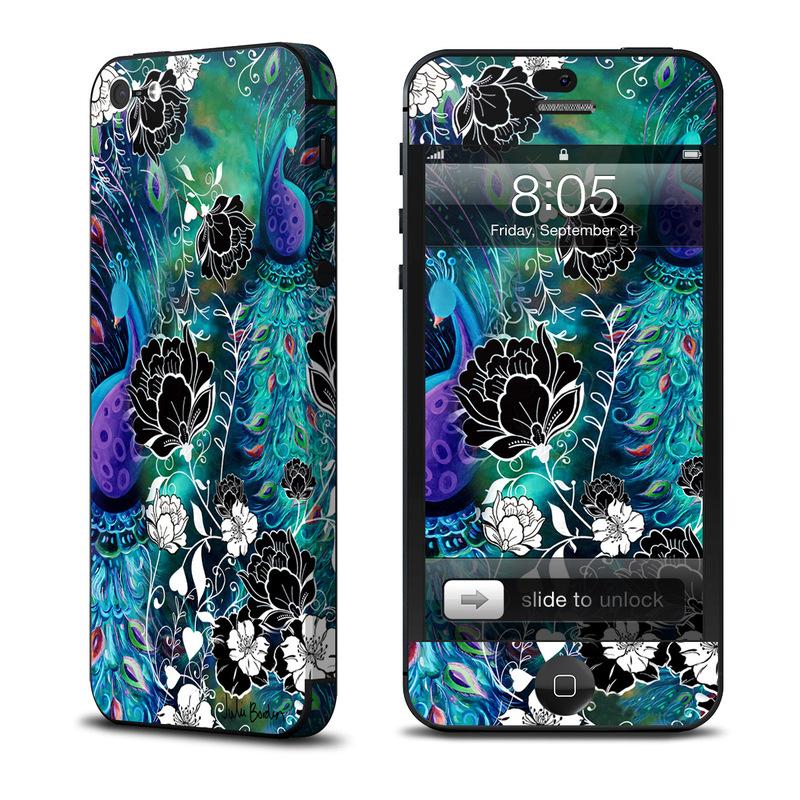 Скин за iPhone 5, iPhone 5S, iPhone SE - Decalgirl Peacock Garden (обхваща и антената) | JAR Computers Скин за iPhone 5, iPhone 5S, iPhone SE - Decalgirl Peacock Garden (обхваща и антената)