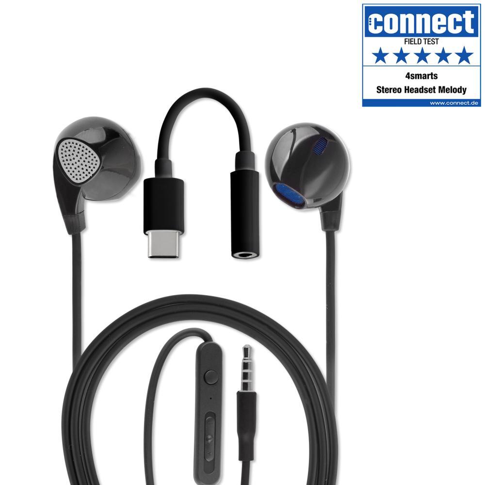 Слушалки с USB-C кабел, управление на звука и микрофон за мобилни устройства - 4smarts In-Ear Stereo Headset Melody USB-C Audio Cable (черен) | JAR Computers Слушалки с USB-C кабел, управление на звука и микрофон за мобилни устройства - 4smarts In-Ear Stereo Headset Melody USB-C Audio Cable (черен)