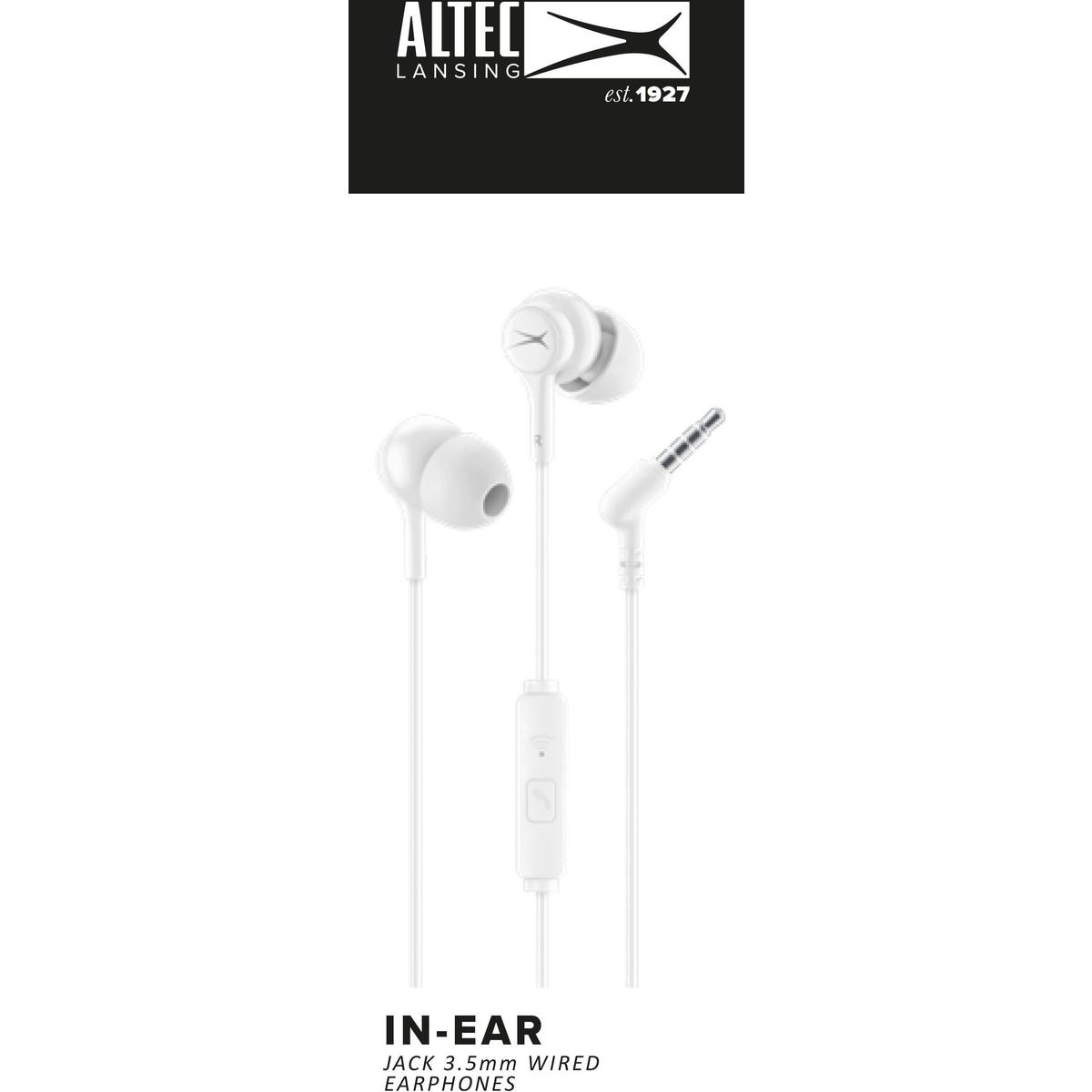 Altec Lansing слушалки тапи 3.5 мм с микрофон, Бели | JAR Computers Altec Lansing слушалки тапи 3.5 мм с микрофон, Бели