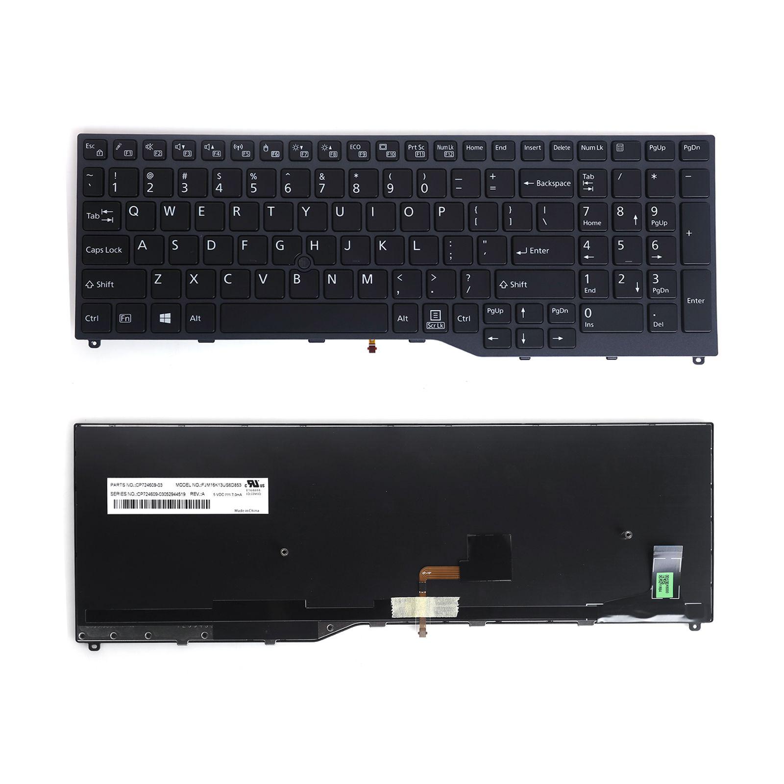 Клавиатура за лаптоп Fujitsu LifeBook E458 E558 E459 U757 U758 E559 U759 Черна със Сива Рамка с Пойнт стик