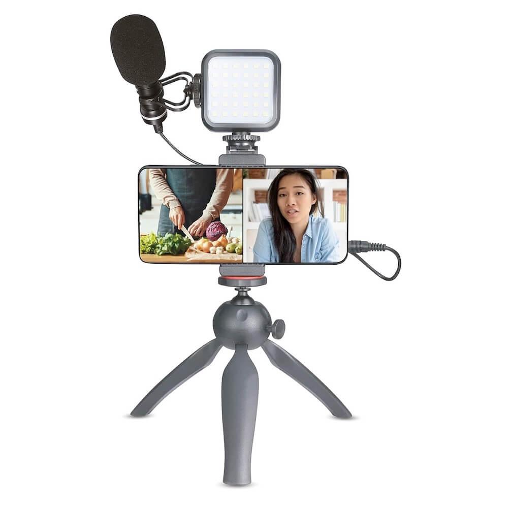 Комплект LED лампа с трипод, микрофон и държач за смартфони - XQISIT 4-in-1 Social Media Recording Kit (черен) | JAR Computers Комплект LED лампа с трипод, микрофон и държач за смартфони - XQISIT 4-in-1 Social Media Recording Kit (черен)