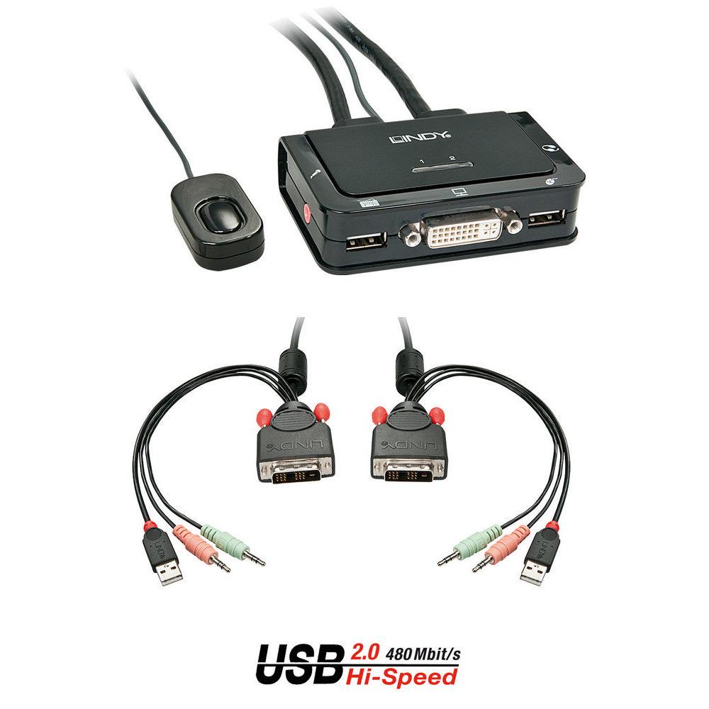 LINDY LNY-42341 :: 2-портов DVI-D Single Link, USB 2.0 & Audio KVM превключвател
