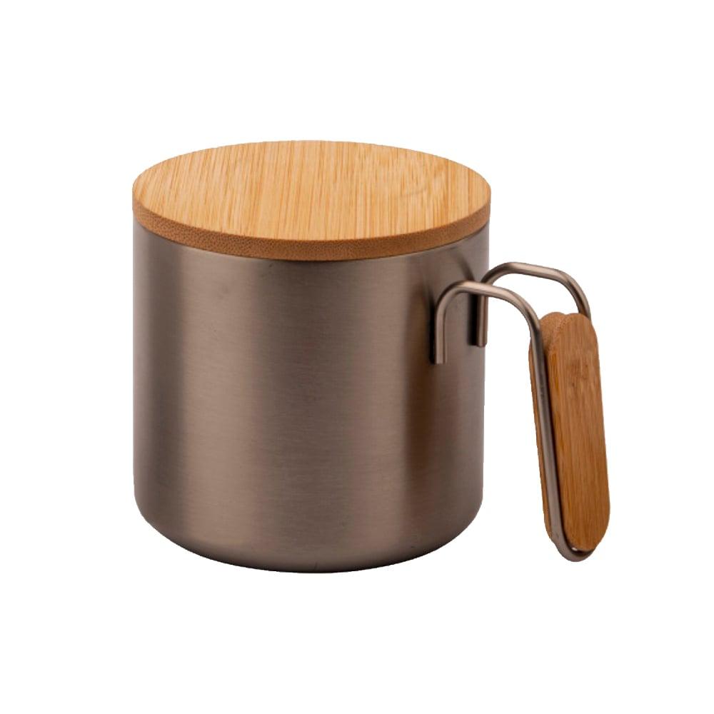 Office 1 Чаша Yabla, двустенна, метална, с бамбукови части, 350 ml, сребриста | JAR Computers Office 1 Чаша Yabla, двустенна, метална, с бамбукови части, 350 ml, сребриста