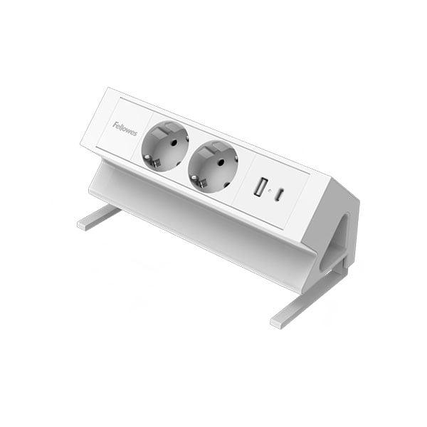 Разклонител Fellowes Ampra Power Desk, шуко, 2 гнезда, 1 USB Type-A, 1 USB Type-C, бял | JAR Computers Разклонител Fellowes Ampra Power Desk, шуко, 2 гнезда, 1 USB Type-A, 1 USB Type-C, бял