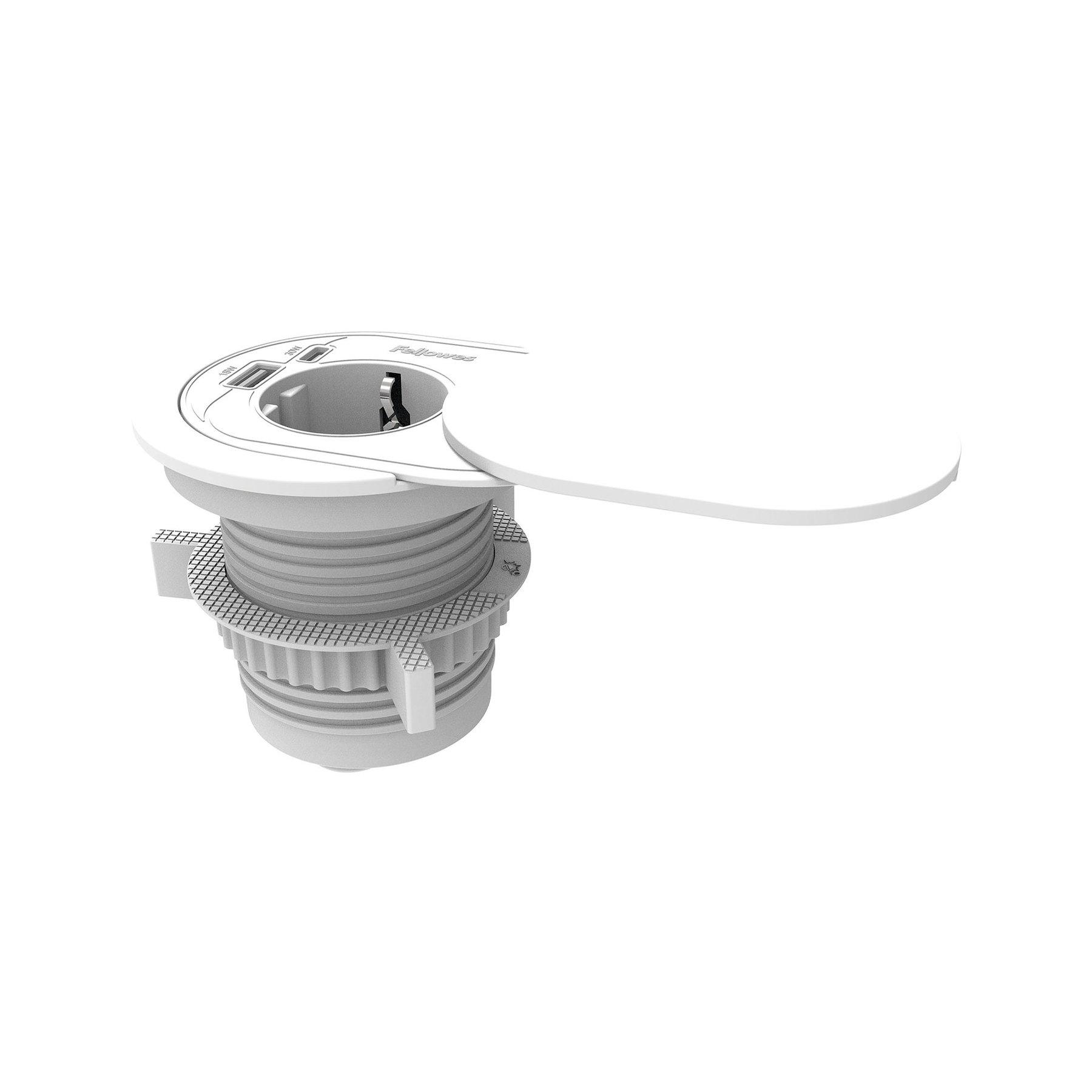 Разклонител Fellowes Ampra Power Spot, шуко, 1 гнездо, 1 USB Type-A, 1 USB Type-C, бял | JAR Computers Разклонител Fellowes Ampra Power Spot, шуко, 1 гнездо, 1 USB Type-A, 1 USB Type-C, бял