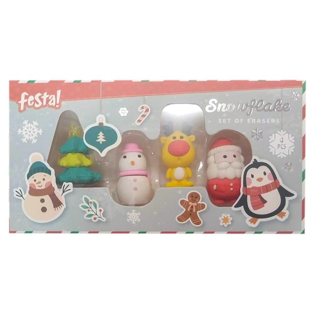 Гума за молив Festa Snowflake Дядо Коледа, 4 броя, асорти