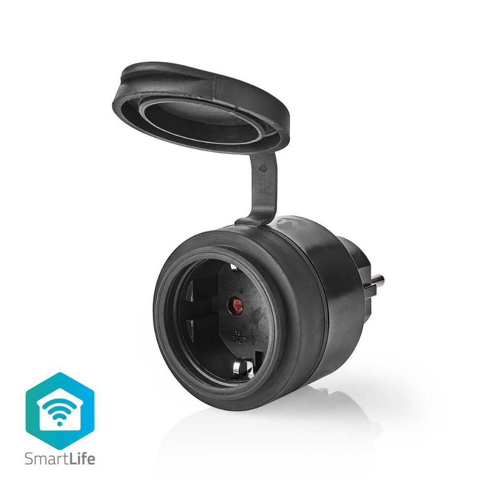 Nedis Single External Power Socket Wi-Fi Waterproof with Cap Black (WIFIPO110FBK) (NEDWIFIPO110FBK)