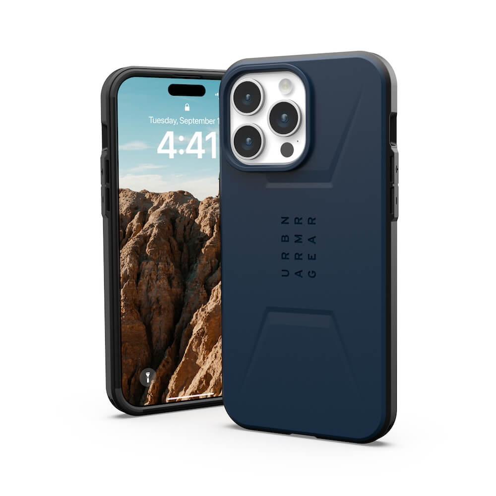Удароустойчив хибриден кейс с MagSafe за iPhone 15 Pro Max - Urban Armor Gear Civilian MagSafe Case (тъмносин) | JAR Computers Удароустойчив хибриден кейс с MagSafe за iPhone 15 Pro Max - Urban Armor Gear Civilian MagSafe Case (тъмносин)
