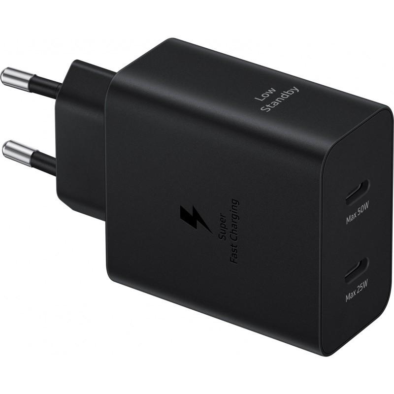 Захранване за ел. мрежа с 2xUSB-C изхода с технология за бързо зареждане - Samsung Dual USB-C 50W Travel Wall Charger EP-T5020XBEGEU (черен) (bulk) | JAR Computers Захранване за ел. мрежа с 2xUSB-C изхода с технология за бързо зареждане - Samsung Dual USB-C 50W Travel Wall Charger EP-T5020XBEGEU (черен) (bulk)