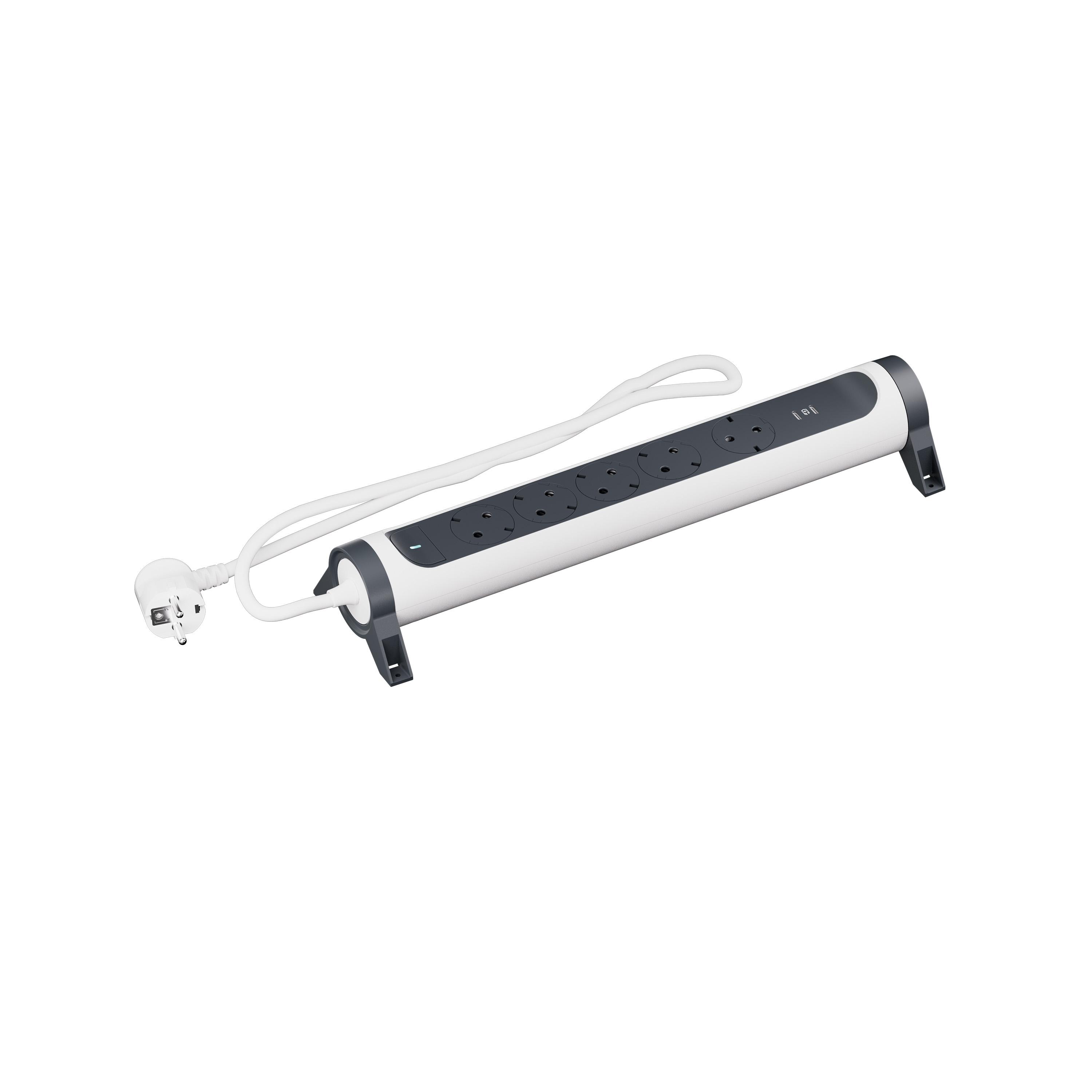 694441 Разклонител шуко 5X2P+E, USB C+C, 20W, кабел 1,5 м, бяло/черно, Legrand