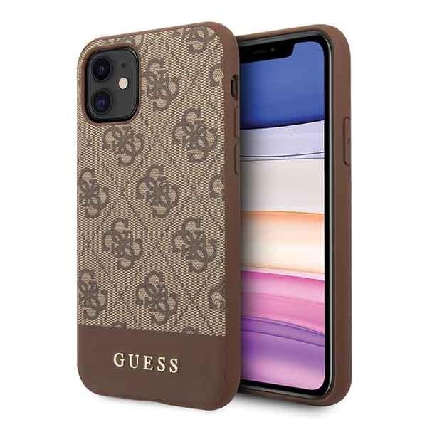 Дизайнерски кожен кейс за iPhone 11 - Guess 4G Stripe Leather Hard Case (кафяв) | JAR Computers Дизайнерски кожен кейс за iPhone 11 - Guess 4G Stripe Leather Hard Case (кафяв)