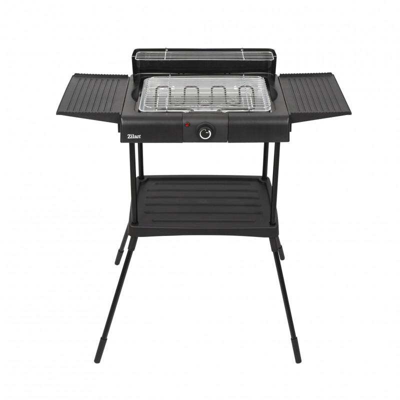 Електрическа скара на стойка Zilan ZLN 3789, 2400W, 43х28 см, Ветрозащита, Регулиране на решетката, Черен