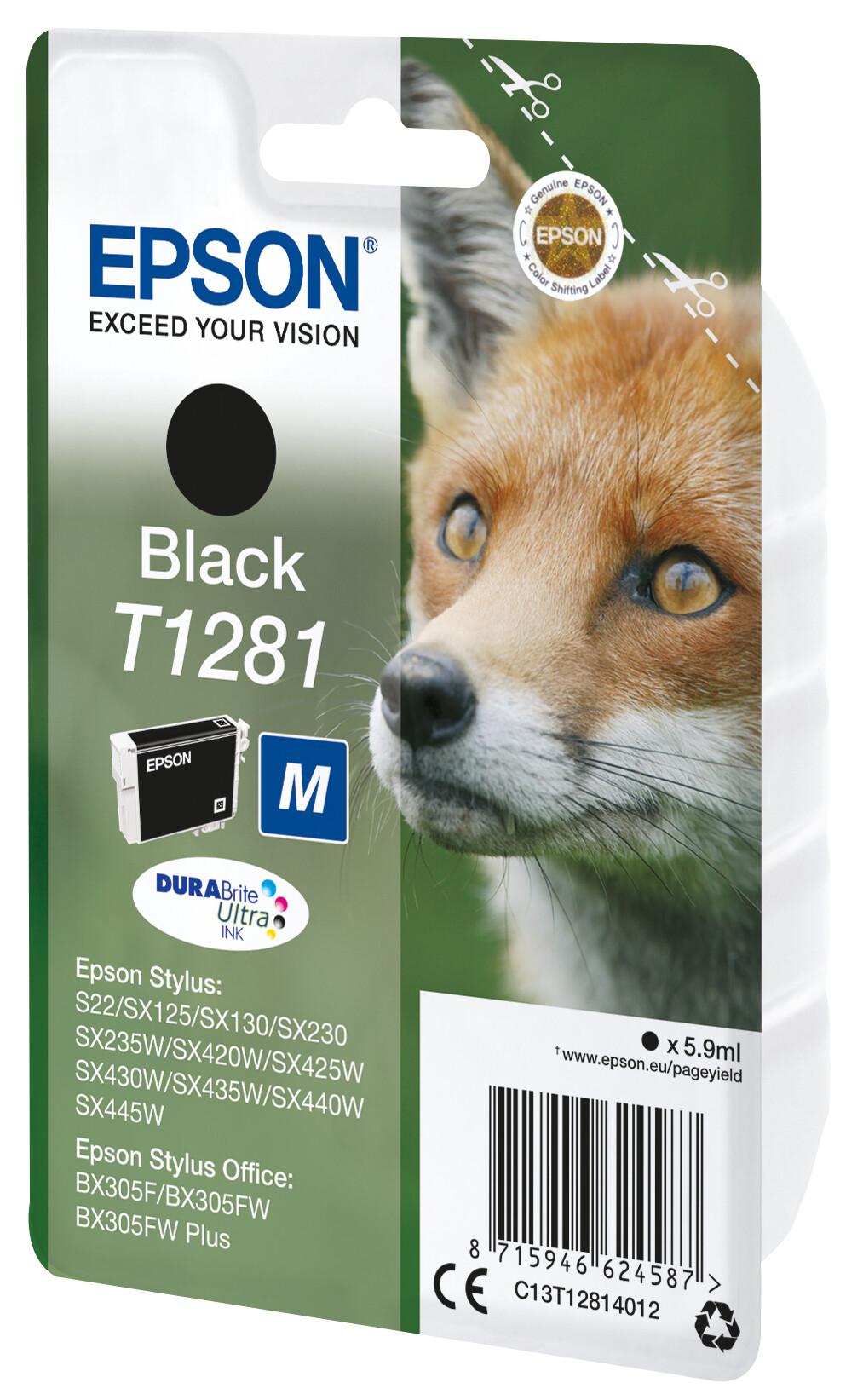 Epson Fox T1281 Катинар – единичен цвят мастило DURABrite Ultra – черно | JAR Computers Epson Fox T1281 Катинар – единичен цвят мастило DURABrite Ultra – черно