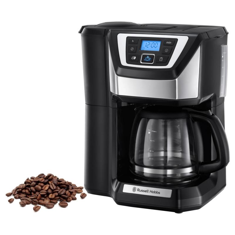 Кафемашина с вградена мелачка Russell Hobbs Victory Grind & Brew 22000-56, 1025W, 1.5 л, 250 гр, 12 чаши, Таймер, Вграден филтър, Черен/инокс | JAR Computers Кафемашина с вградена мелачка Russell Hobbs Victory Grind & Brew 22000-56, 1025W, 1.5 л, 250 гр, 12 чаши, Таймер, Вграден филтър, Черен/инокс