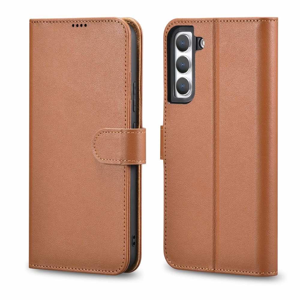 Кожен (естествена кожа) калъф, тип портфейл за Samsung Galaxy S22 - iCarer Haitang Leather Wallet Case (кафяв) | JAR Computers Кожен (естествена кожа) калъф, тип портфейл за Samsung Galaxy S22 - iCarer Haitang Leather Wallet Case (кафяв)