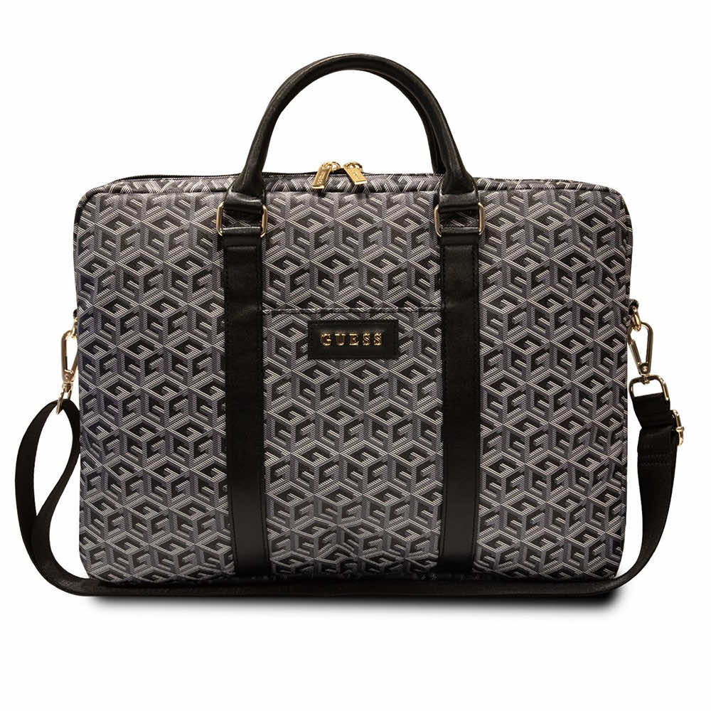 Guess PU G Cube Laptop Bag 16 - луксозна дизайнерска чанта с дръжки и презрамка за преносими компютри до 16 инча (черен)