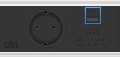 Модул Fusion 2M с 1х Шуко и USB тип A+C Power Delivery 65W, цвят Черен/Алуминий, ABL | JAR Computers Модул Fusion 2M с 1х Шуко и USB тип A+C Power Delivery 65W, цвят Черен/Алуминий, ABL