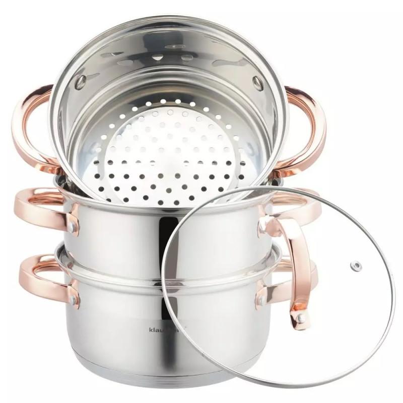 Тенджера за готвене на пара Klausberg KB 7726, 18 см, 2.5 литра, 4 части, Индукция, Инокс/Розово злато | JAR Computers Тенджера за готвене на пара Klausberg KB 7726, 18 см, 2.5 литра, 4 части, Индукция, Инокс/Розово злато