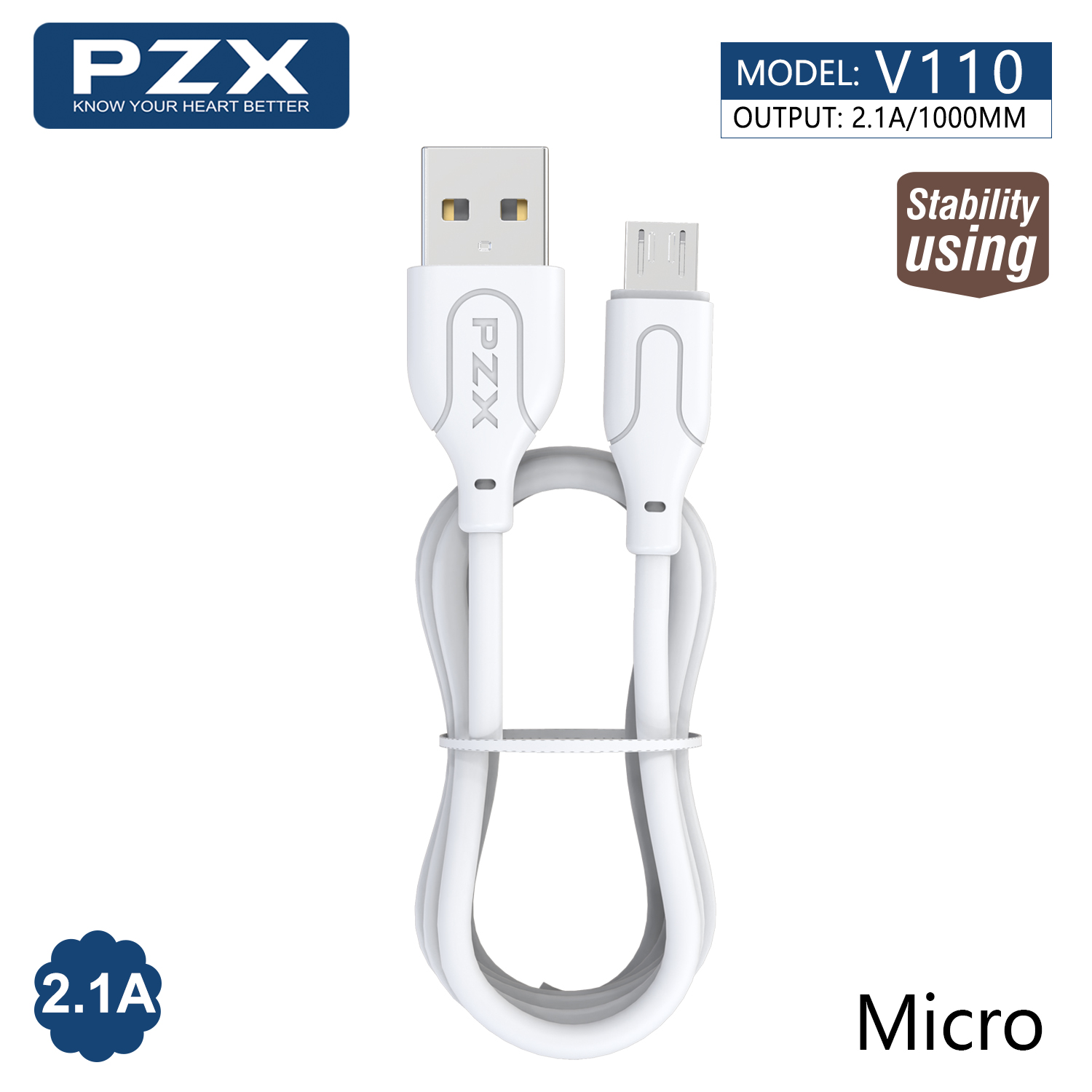 Кабел Micro USB PZX V110 2.1A 1м | JAR Computers Кабел Micro USB PZX V110 2.1A 1м