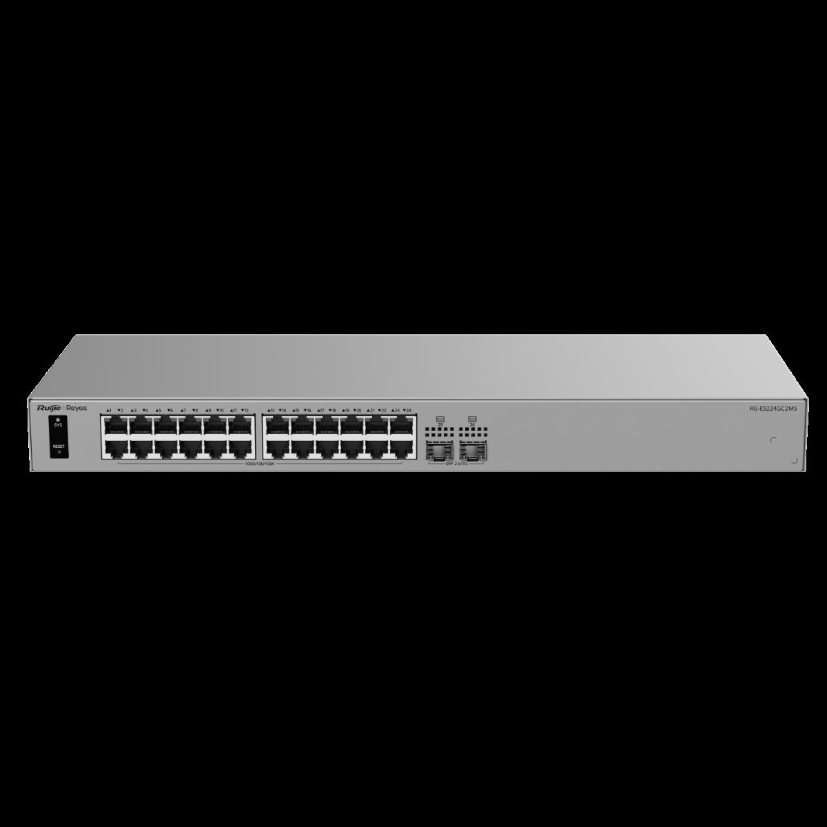 Комутатор Ruijie RG-ES224GC2MS, 24xGbE, 2x2.5 SFP, рак, 32 VLAN | JAR Computers Комутатор Ruijie RG-ES224GC2MS, 24xGbE, 2x2.5 SFP, рак, 32 VLAN