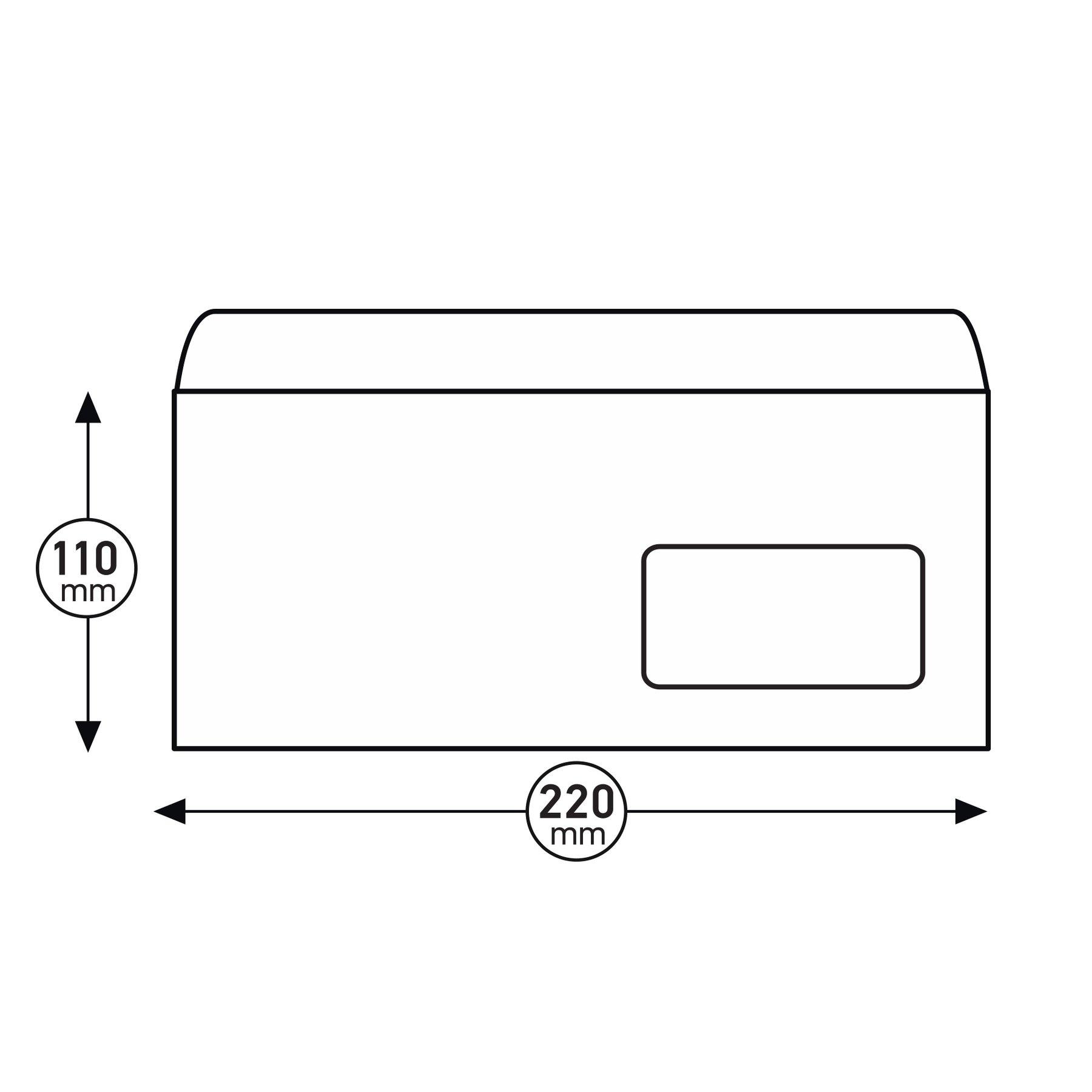 Office 1 Плик, DL, 110 x 220 mm, хартиен, с дясно прозорче, със самозалепваща лента, бял, 100 броя