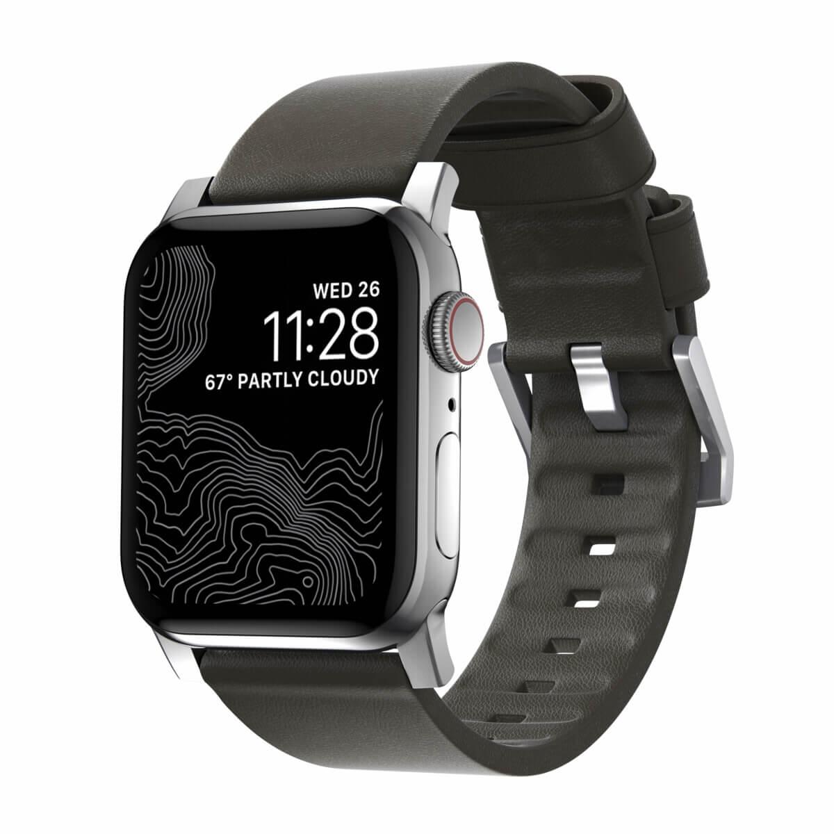 Кожена (естествена кожа) каишка за Apple Watch 42мм, 44мм, 45мм, 46мм, Ultra, Ultra 2 49мм - Nomad Active Strap Modern Leather (кафяв-сребрист) | JAR Computers Кожена (естествена кожа) каишка за Apple Watch 42мм, 44мм, 45мм, 46мм, Ultra, Ultra 2 49мм - Nomad Active Strap Modern Leather (кафяв-сребрист)