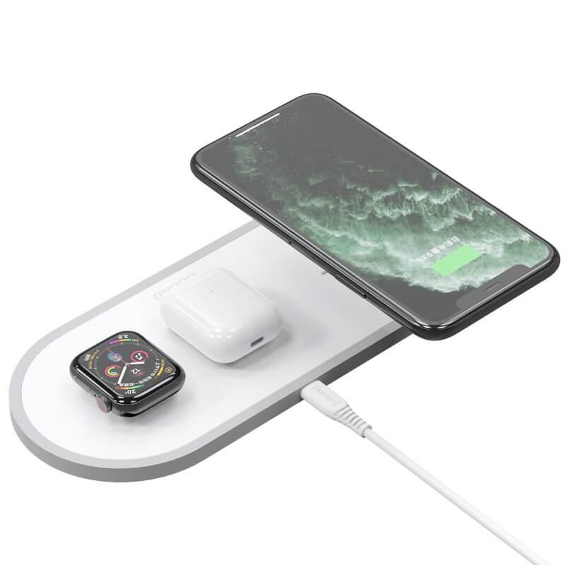 Тройна поставка (пад) за безжично зареждане за Qi съвместими устройства, Apple Watch и Apple Airpods - Dudao 3in1 Qi Wireless Charger 10W (бял) | JAR Computers Тройна поставка (пад) за безжично зареждане за Qi съвместими устройства, Apple Watch и Apple Airpods - Dudao 3in1 Qi Wireless Charger 10W (бял)