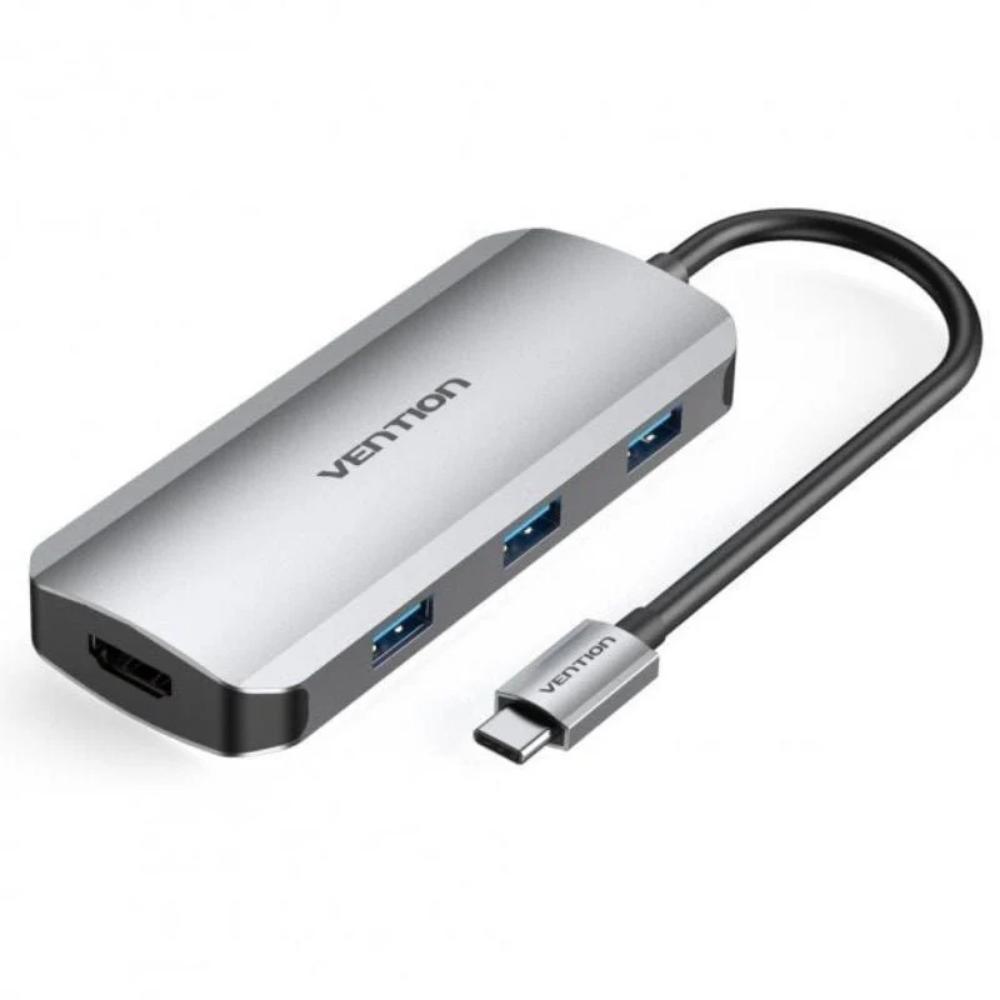VENTION USB-C to HDMI/USB-C Gen 1/USB 3.0x3/PD Docking Station 0.15M Gray Aluminum Alloy Type (TOFHB) (VENTOFHB) | JAR Computers VENTION USB-C to HDMI/USB-C Gen 1/USB 3.0x3/PD Docking Station 0.15M Gray Aluminum Alloy Type (TOFHB) (VENTOFHB)