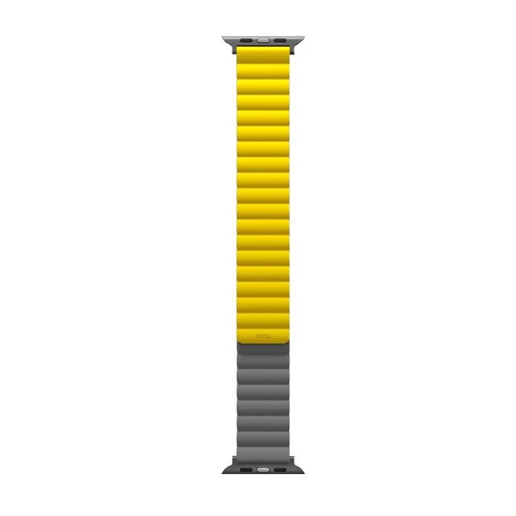 Двулицева магнитна силиконова каишка за Apple Watch 42мм, 44мм, 45мм, Ultra 49мм - Uniq Revix Silicone Magnetic Strap (жълт-сив) | JAR Computers Двулицева магнитна силиконова каишка за Apple Watch 42мм, 44мм, 45мм, Ultra 49мм - Uniq Revix Silicone Magnetic Strap (жълт-сив)