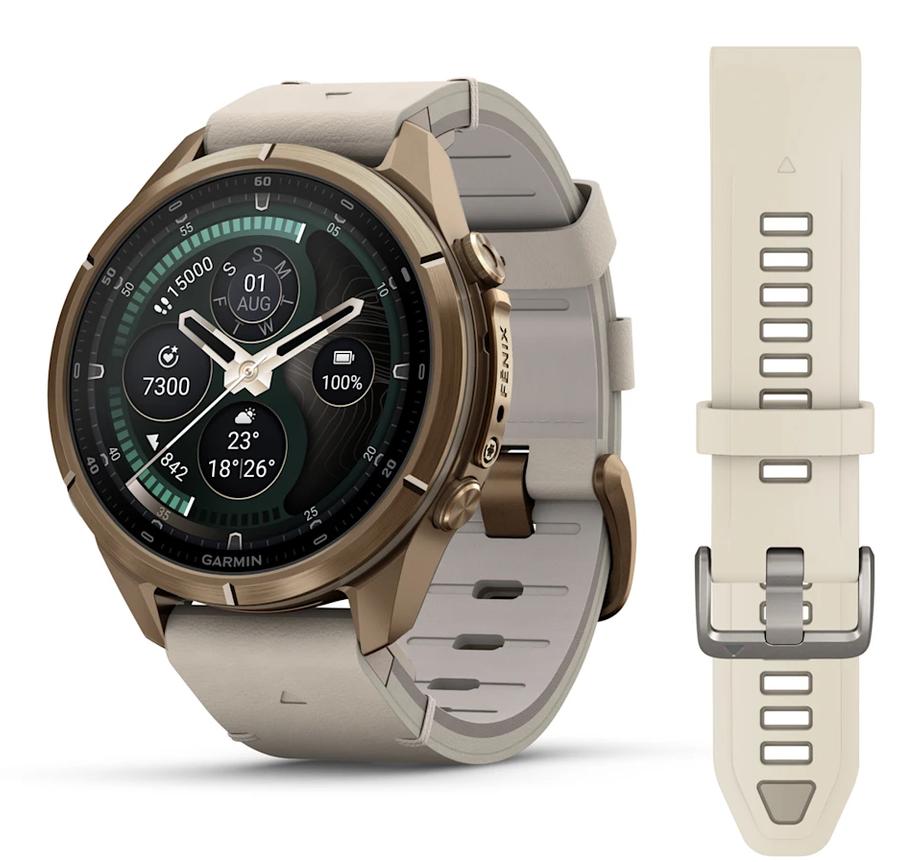 fēnix® 9 Pro, inReach® - 43 мм - Autumn Gold Titanium с Bone кожена каишка | JAR Computers fēnix® 9 Pro, inReach® - 43 мм - Autumn Gold Titanium с Bone кожена каишка