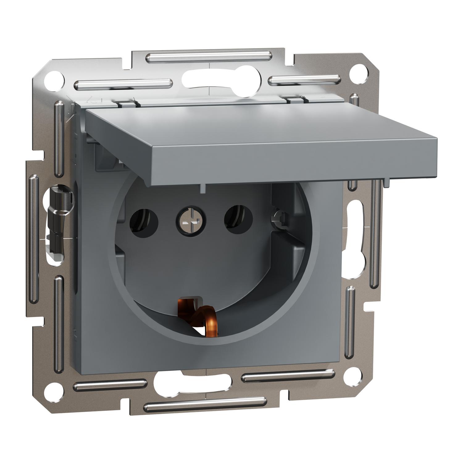 Контакт Шуко с капак 16A Стомана без рамка - Schneider Electric Asfora EPH3100162 | JAR Computers Контакт Шуко с капак 16A Стомана без рамка - Schneider Electric Asfora EPH3100162
