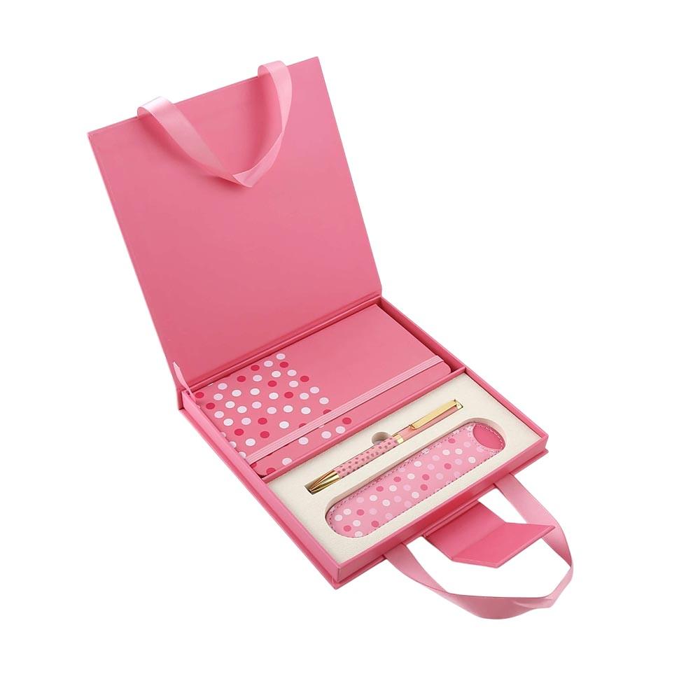 Office 1 Подаръчен комплект Pretty, 3 в 1, тефтер А6, химикалка и калъф, в кутия, розов