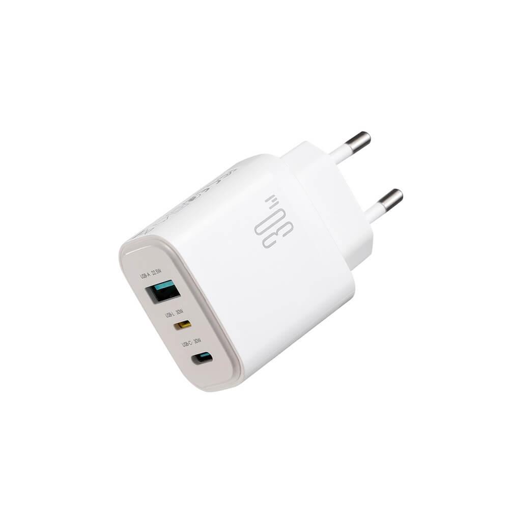 Захранване за ел. мрежа за мобилни устройства с USB-A, USB-C и Lightning изходи с технология за бързо зареждане - Joyroom JR-TG6 GaN 3-Port USB-C Lightning USB-A Wall Charger 30W (бял) | JAR Computers Захранване за ел. мрежа за мобилни устройства с USB-A, USB-C и Lightning изходи с технология за бързо зареждане - Joyroom JR-TG6 GaN 3-Port USB-C Lightning USB-A Wall Charger 30W (бял)